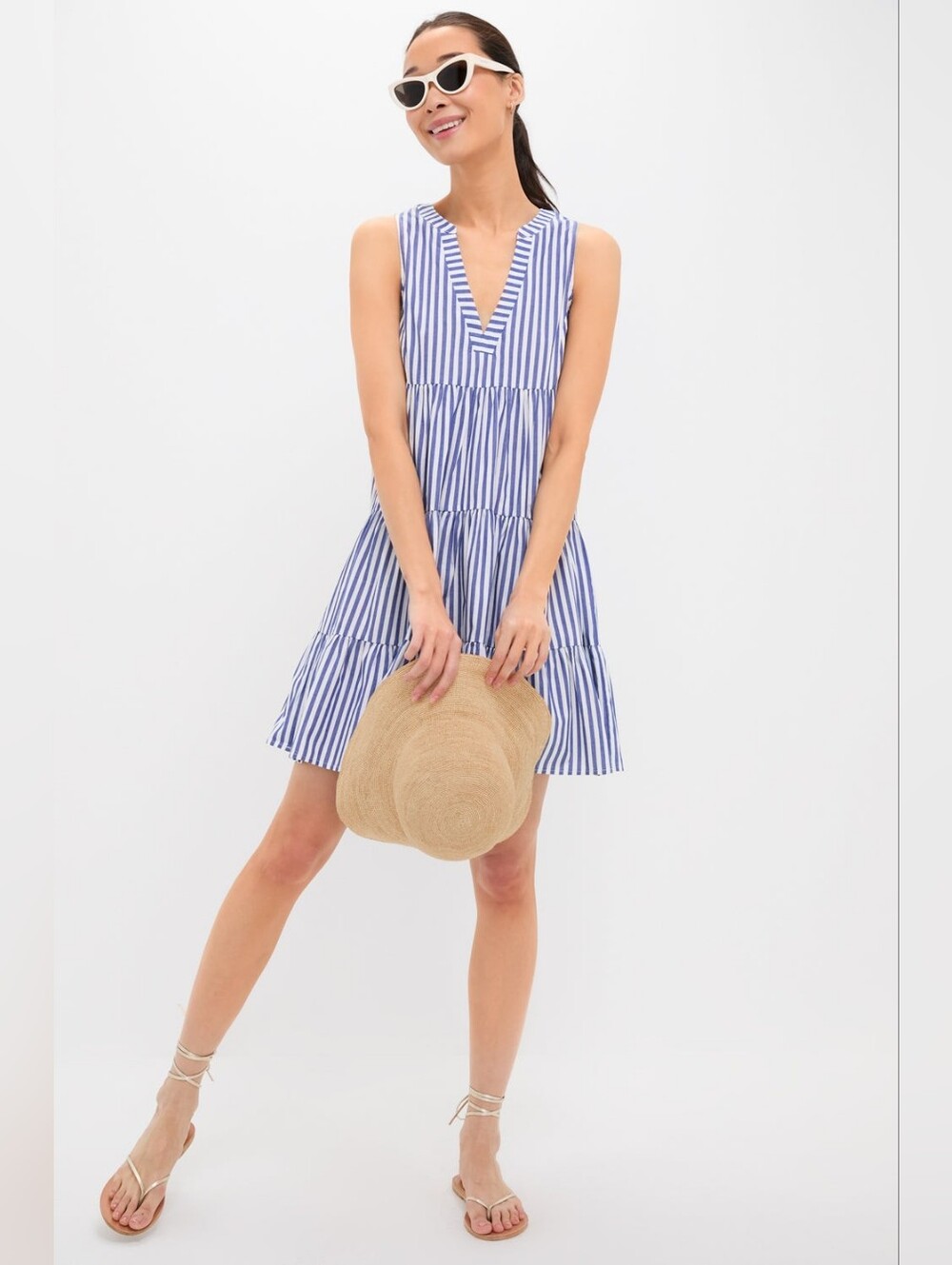 💘 POMANDER PLACE Blue and White Stripe Sleeveless Cotton Poplin Kenzo Dress S